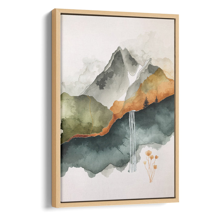 Earthen Cascade - Waterfall Mist Landscape Watercolor Canvas Print