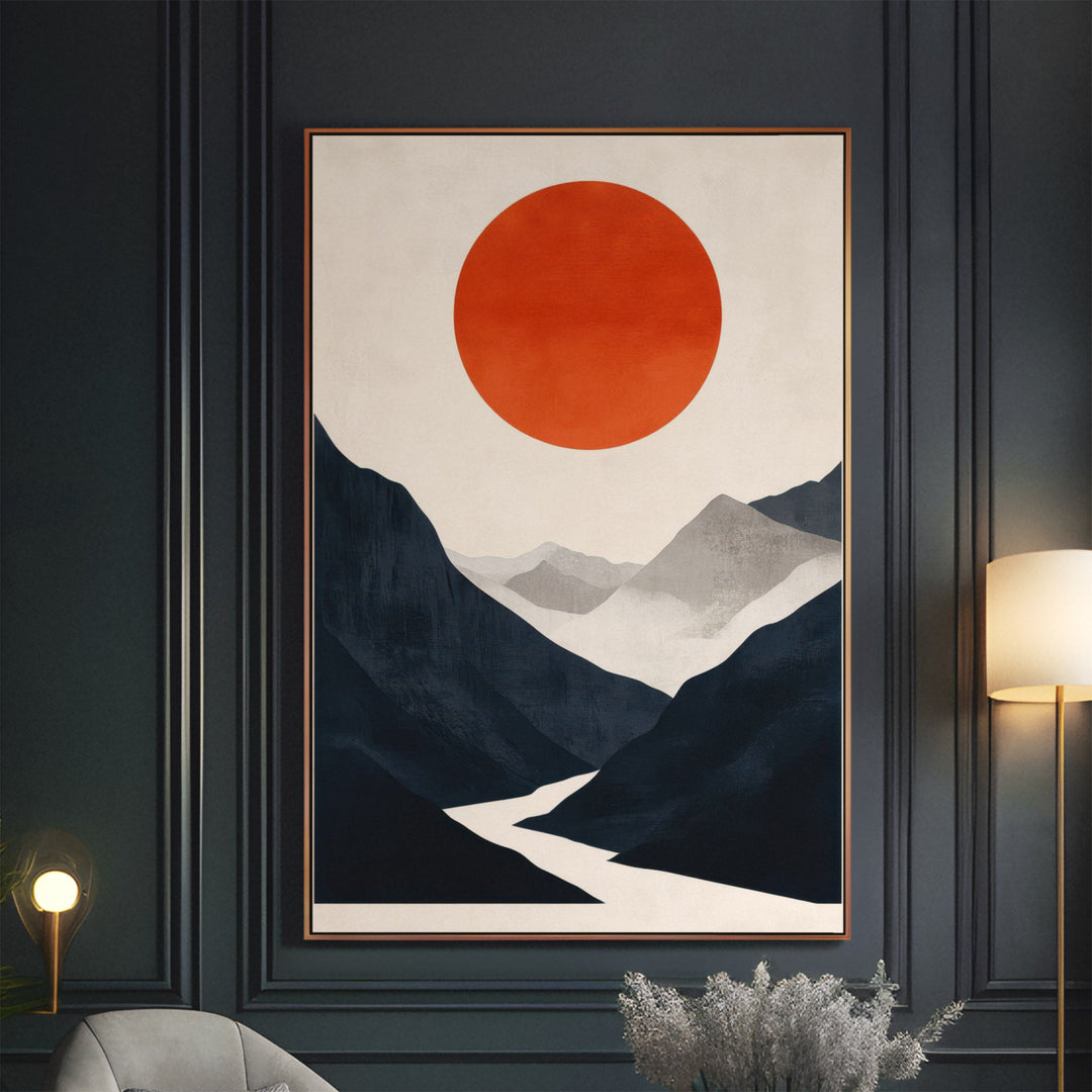 Crimson Mountain Solitude - Landscape Abstract Canvas Print