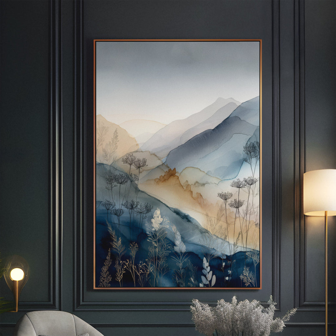 Whispering Blue Hills - Mountain Skyline Watercolor Canvas Print
