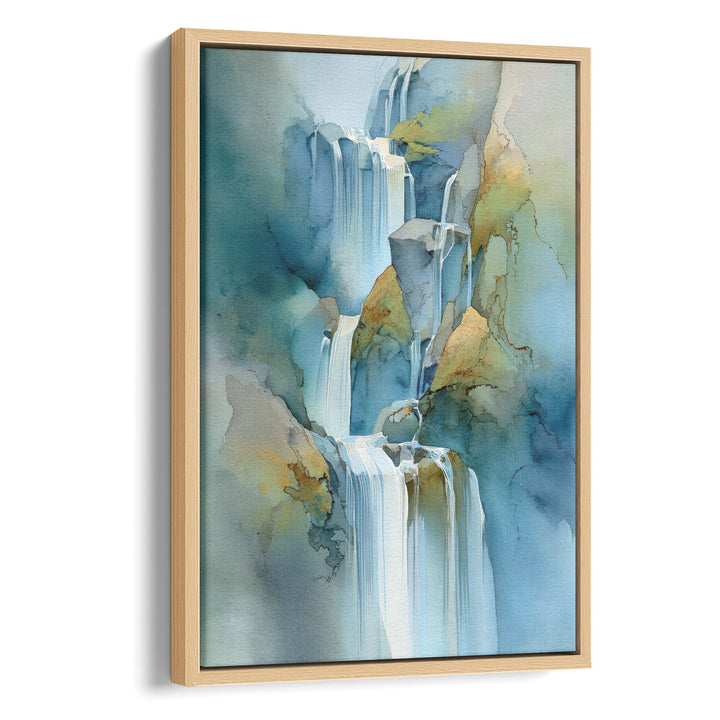 Cascading Serenity - Waterfall Rock Watercolor Canvas Print