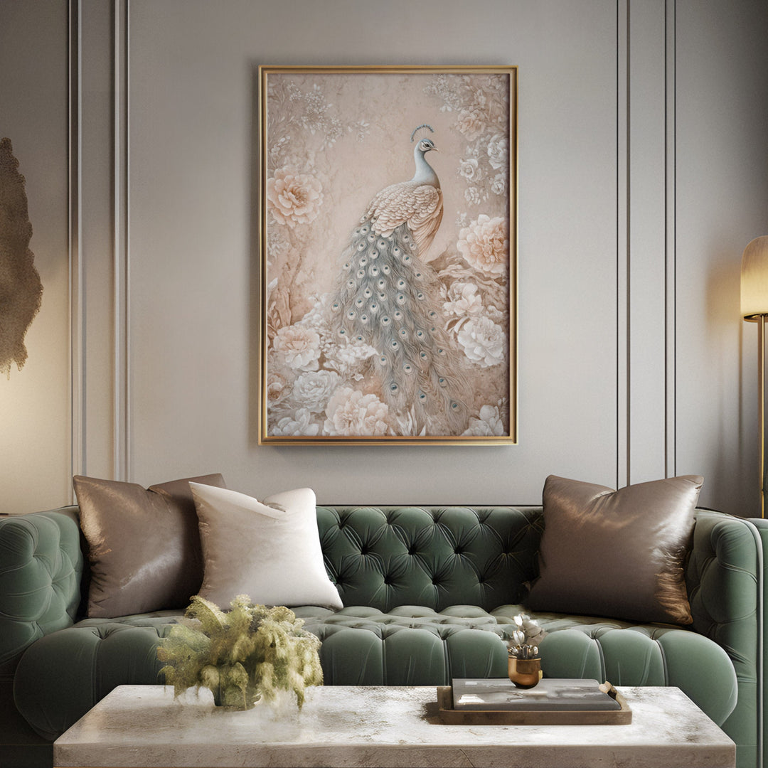 Elegant Peacock Bloom - Blush Blossoms Watercolor Canvas Print