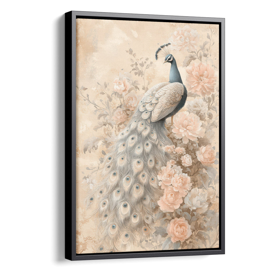 Regal Garden Grace - Peacock Blush Watercolor Canvas Print