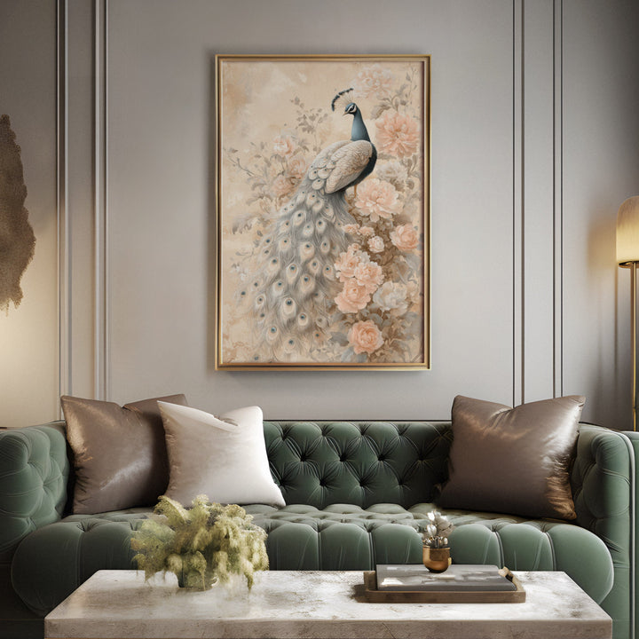 Regal Garden Grace - Peacock Blush Watercolor Canvas Print