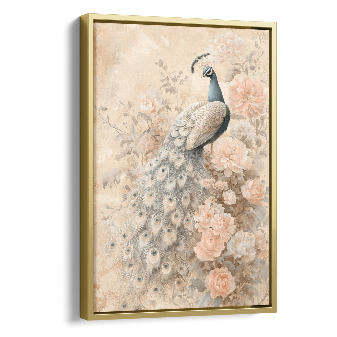 Regal Garden Grace - Peacock Blush Watercolor Canvas Print