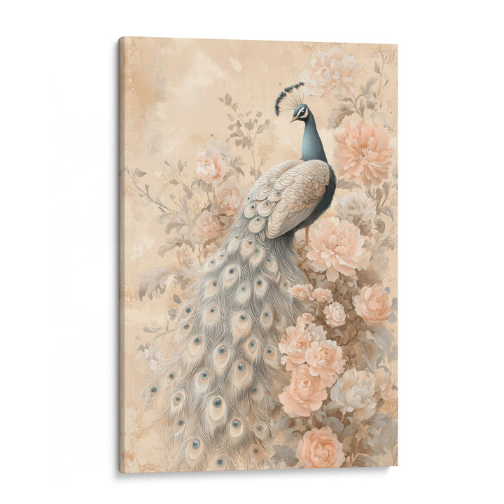 Regal Garden Grace - Peacock Blush Watercolor Canvas Print