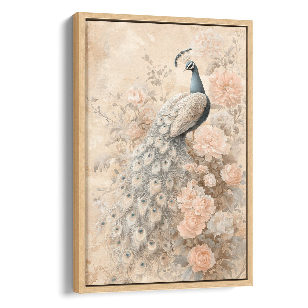 Regal Garden Grace - Peacock Blush Watercolor Canvas Print