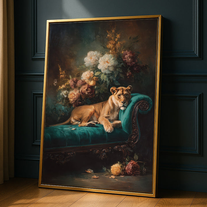 Royal Repose - Lioness Dramatic Surrealist Oil Canvas Print