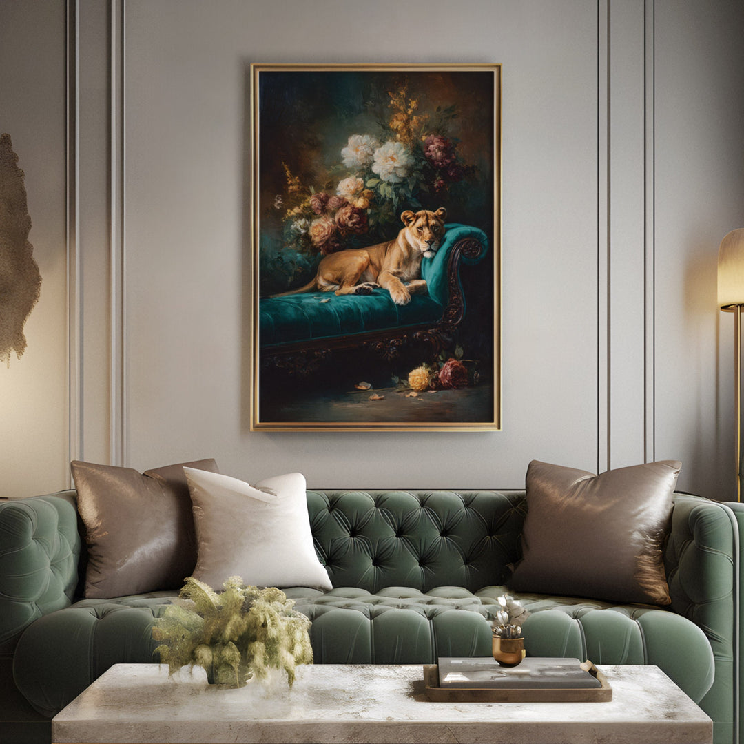 Royal Repose - Lioness Dramatic Surrealist Oil Canvas Print
