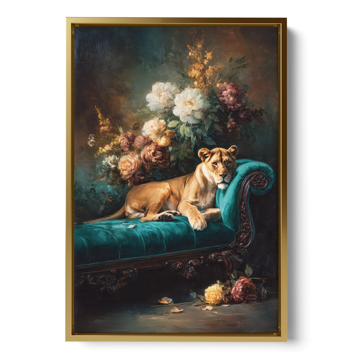 Royal Repose - Lioness Dramatic Surrealist Oil Canvas Print
