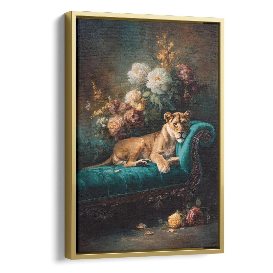 Royal Repose - Lioness Dramatic Surrealist Oil Canvas Print