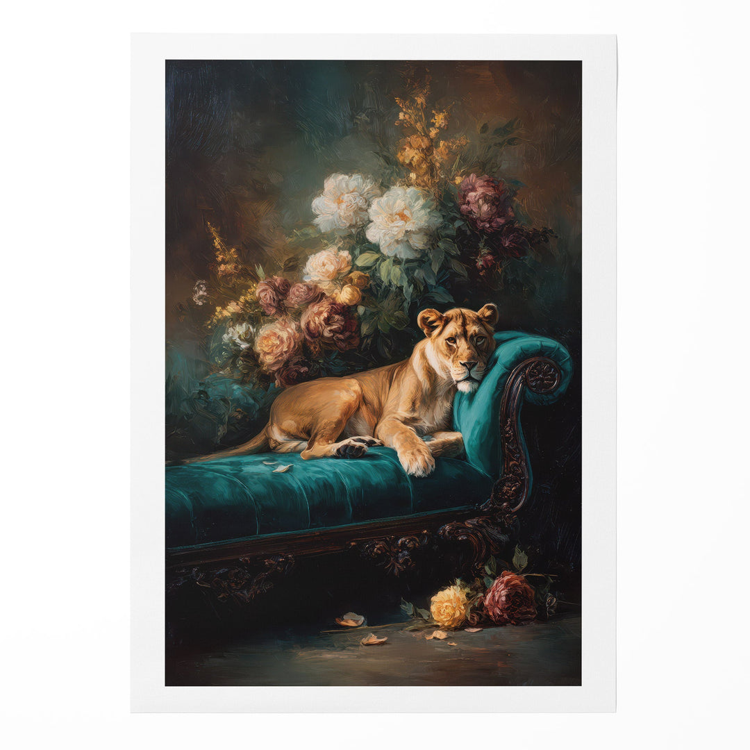Royal Repose - Lioness Dramatic Surrealist Oil Canvas Print