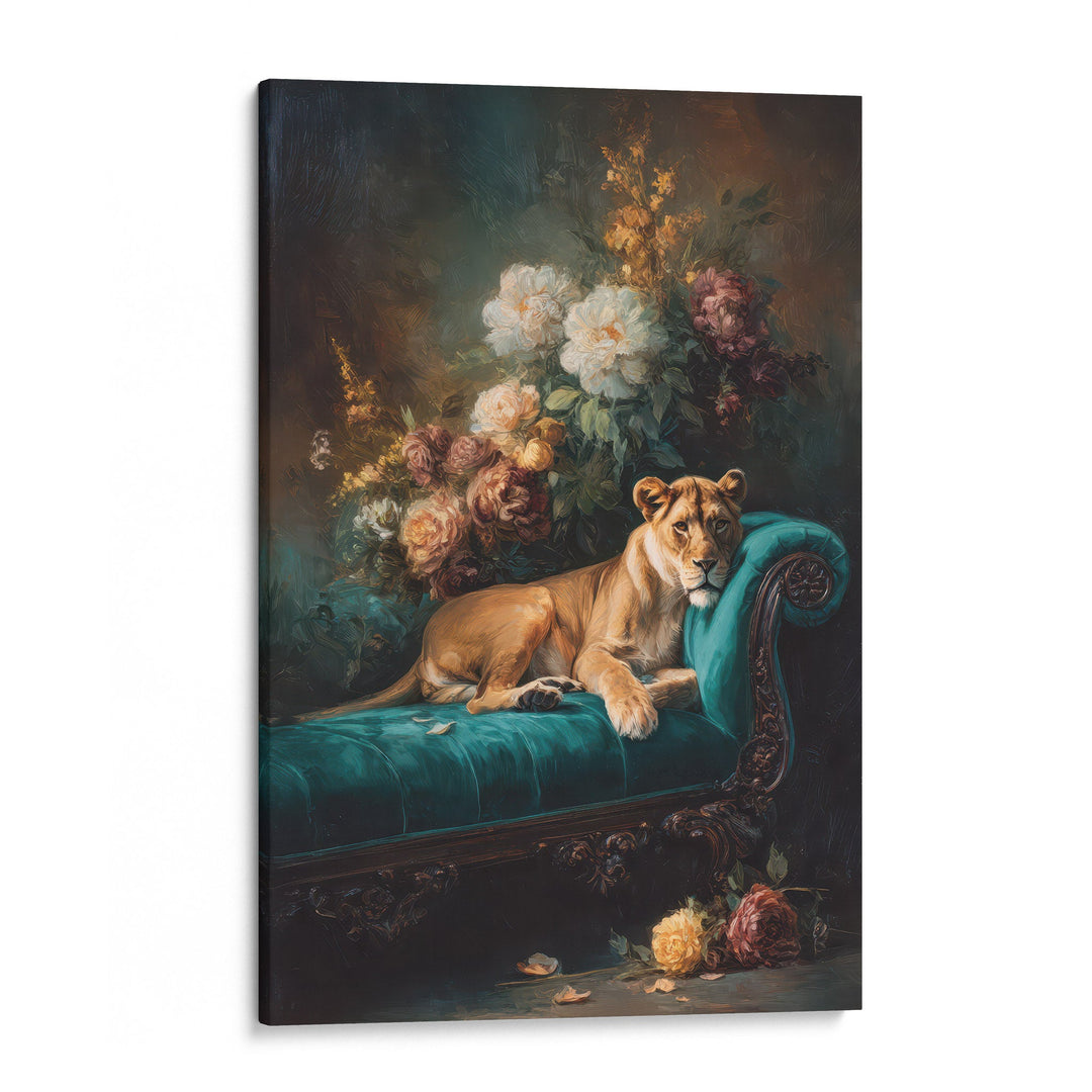 Royal Repose - Lioness Dramatic Surrealist Oil Canvas Print