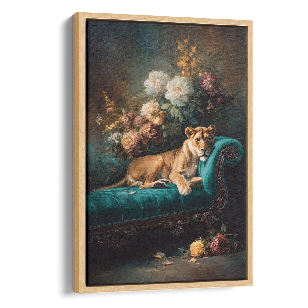 Royal Repose - Lioness Dramatic Surrealist Oil Canvas Print
