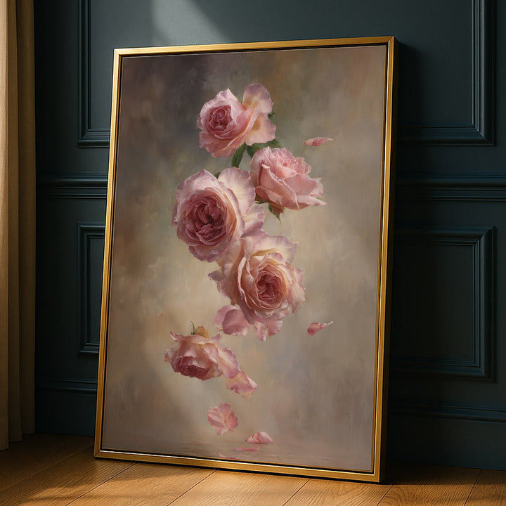 Rose Cascade - Floating Pink Roses Contemporary Oil Canvas Print