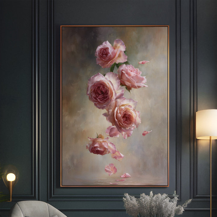 Rose Cascade - Floating Pink Roses Contemporary Oil Canvas Print