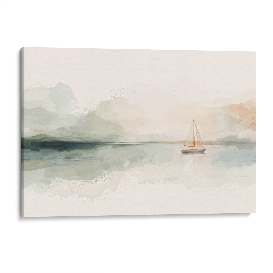 Silent Horizon - Sailboat Reflection Watercolor Canvas Print