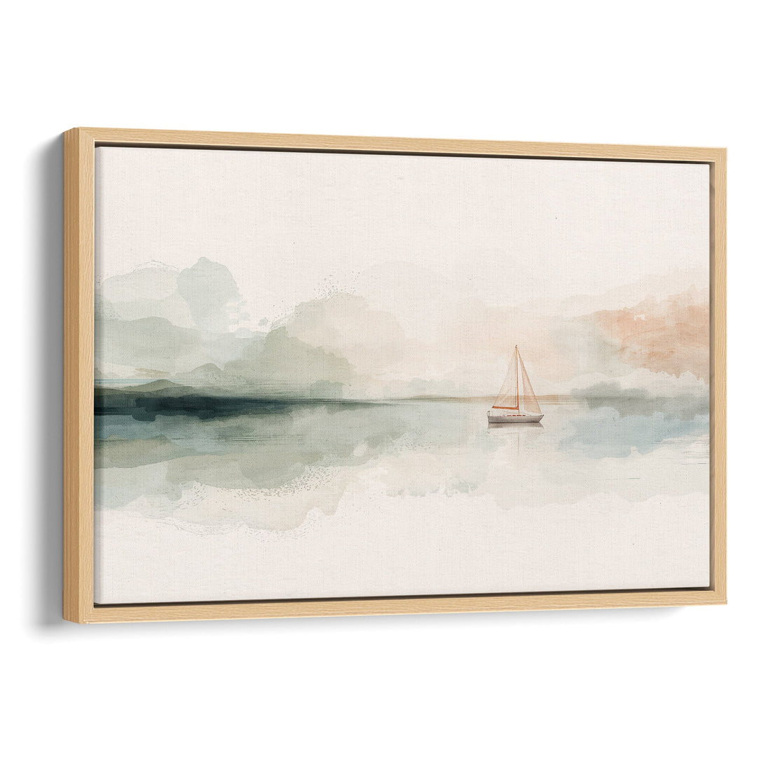 Silent Horizon - Sailboat Reflection Watercolor Canvas Print